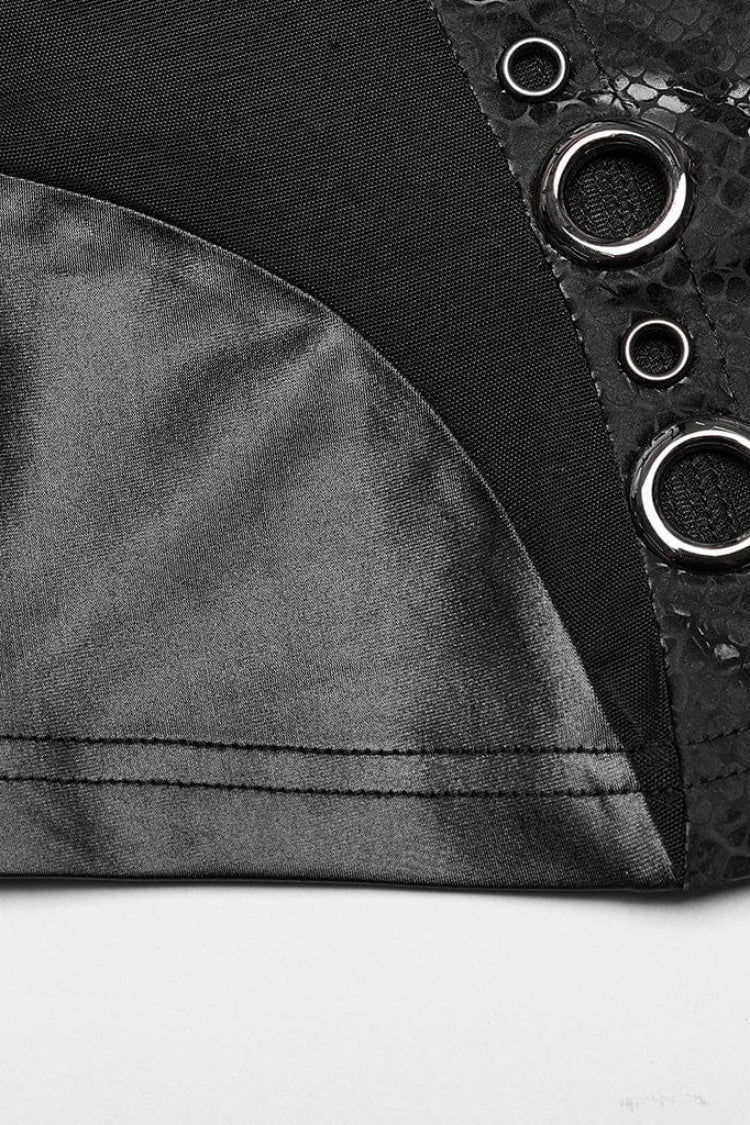 Snake Print Metal Ring Hollow Steampunk Vest - Black Victorian Punk