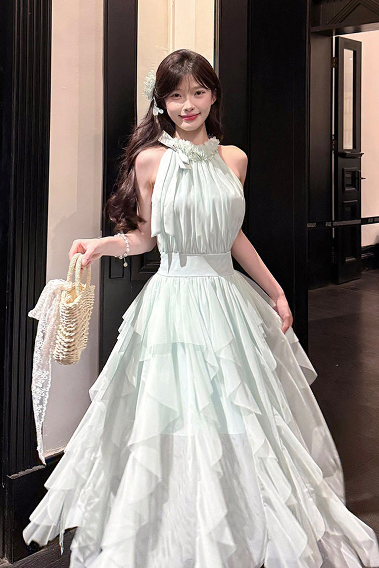 Light Green [Mist Bell] Halterneck Sleeveless Multi-Layered Ruffled Irregular Sweet Lolita Dress
