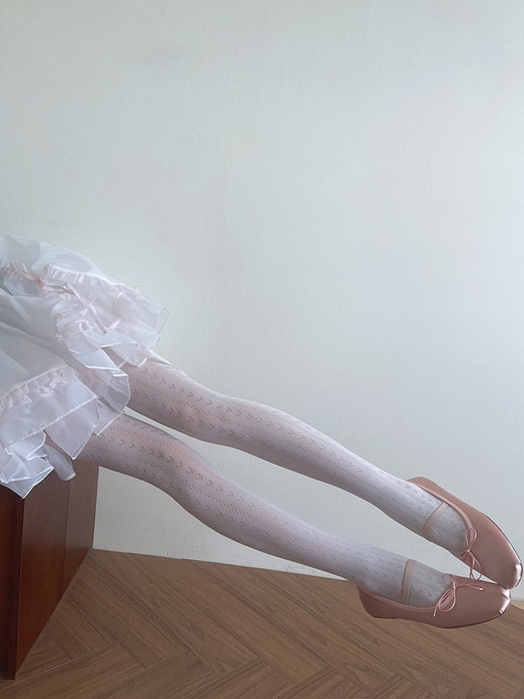 Hollow-out White Lolita Pattern Heart Tights