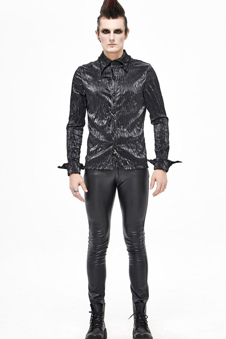 Punk Shirt with Twill Fold Collar and Metal Rings