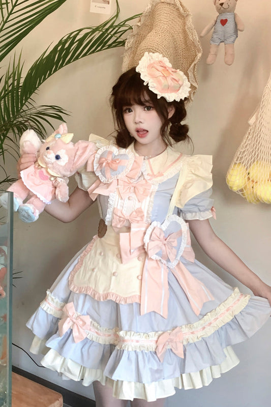 Cookies Short Sleeve Tiered Lolita Dress with Ruffles and Bow
