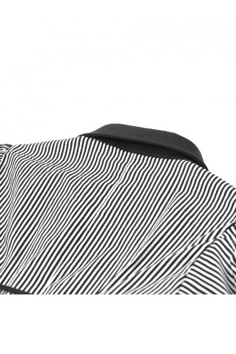 Monochrome Preppy Swallow-Tailed Blouse with Pinstripes and Detachable Tie