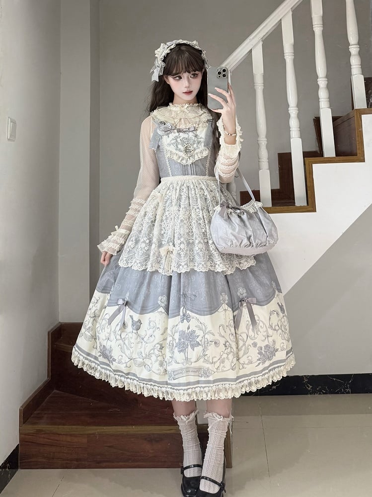 Lolita and Titmouse Print Gray Jumper Floral Skirt