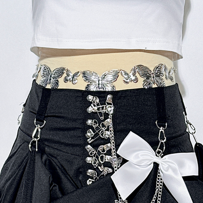 Punk Black Pin Chain Asymmetrical Skirt