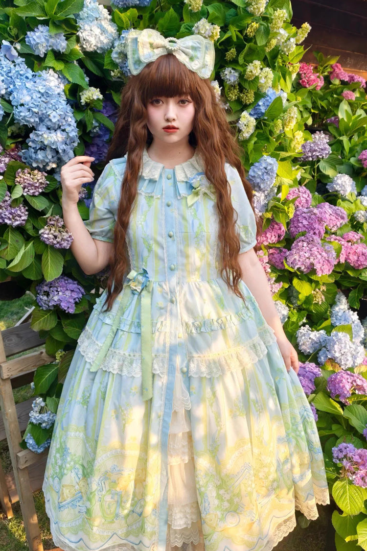 Lily of the Valley Pearl Candy Tea Doll Collar Short-Sleeve OP Dress