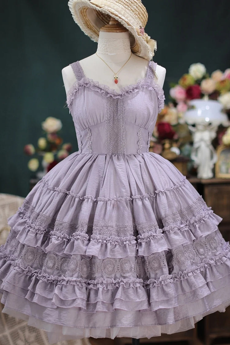 Elegant French Ruffle Sweet Lolita Tiered JSK Dress - Dream Bouquet