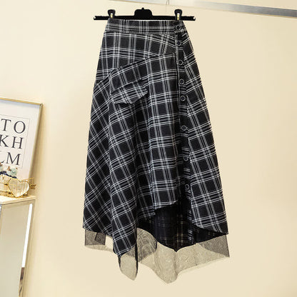 Plaid Shirt Button Front Tulle Skirt