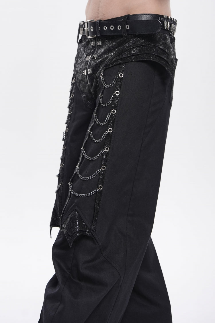 Noir Punk Trousers with Studs and Chain Details