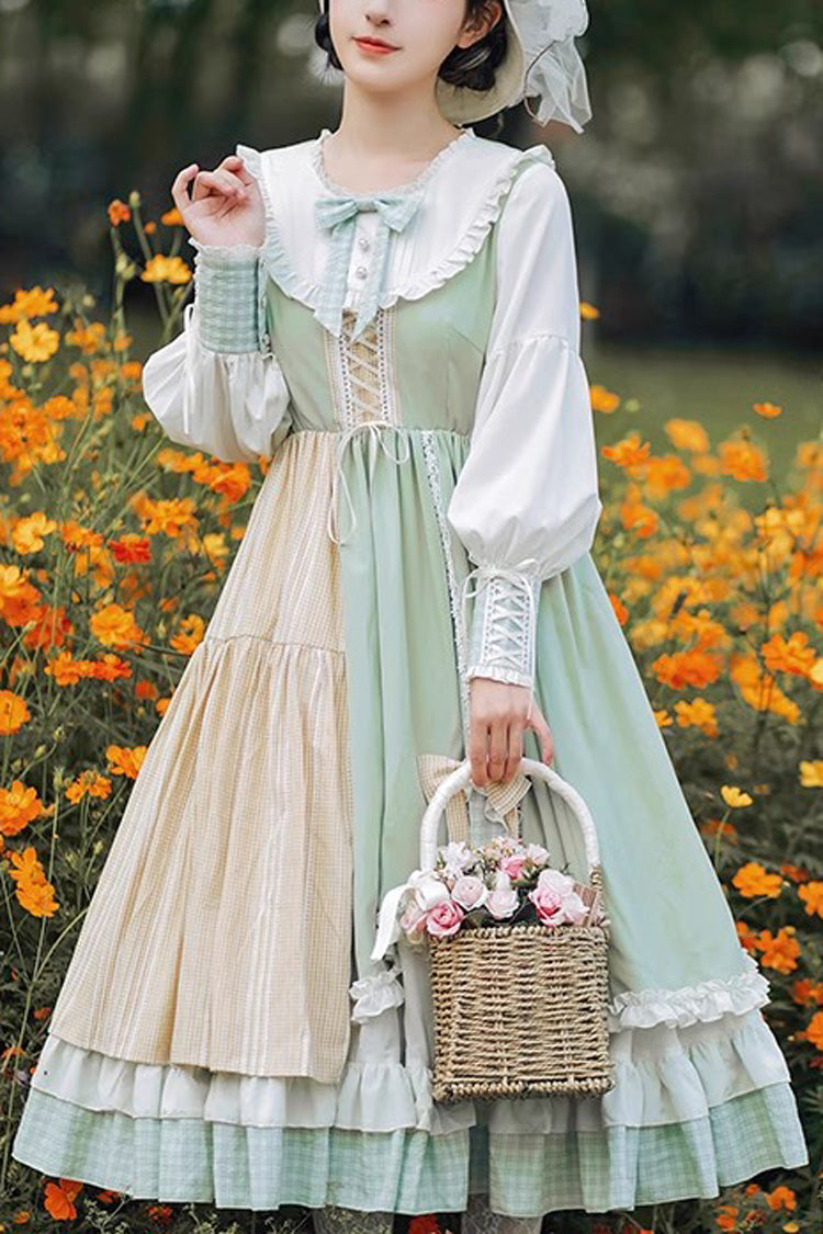 Plaid Print Ruffled Long-Sleeved Sweet Lolita Gown