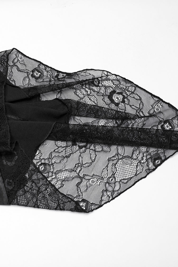 Ebony Long Sleeves Stitching Lace Asymmetrical Gothic Dress