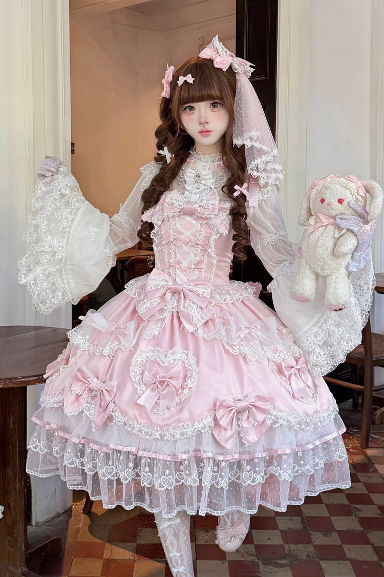 Blush Sleeveless Embroidered Lace-Up Bow Lolita JSK - Sweetheart