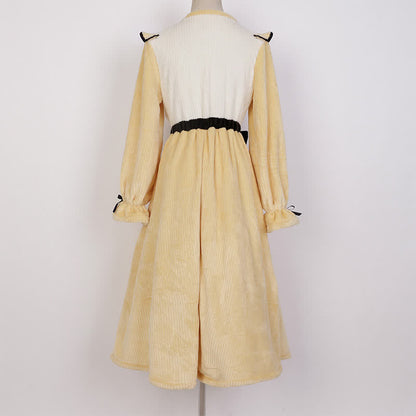 Vintage Tiger Embroidery Bow Knot Plush Dress