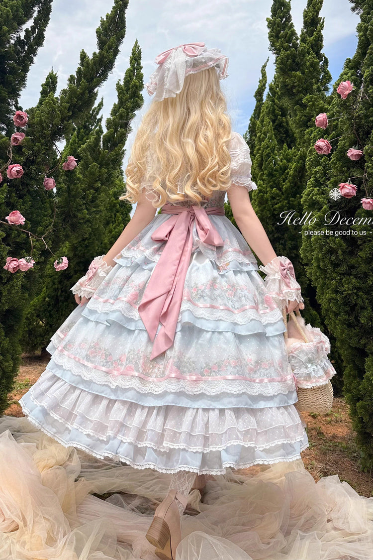 Rose Flower Cage Triple-Layered Ruffled Bow Elegant JSK
