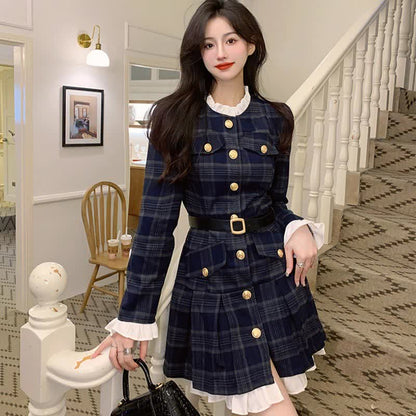 Chic Elegant Print Long Sleeve Pleated Dress