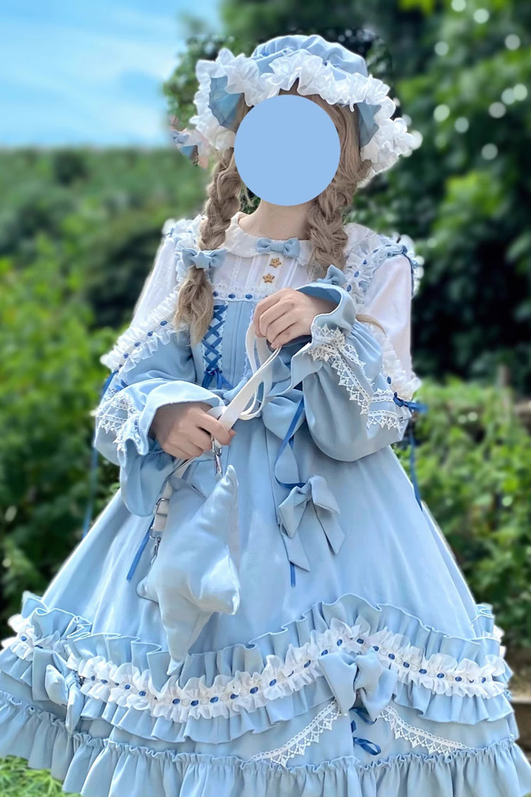 Multi-Color Sweet Lolita Long Sleeve Ruffle Embroidery Bowknot Dress 3 Colors