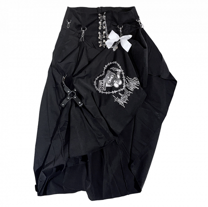 Punk Black Pin Chain Asymmetrical Skirt