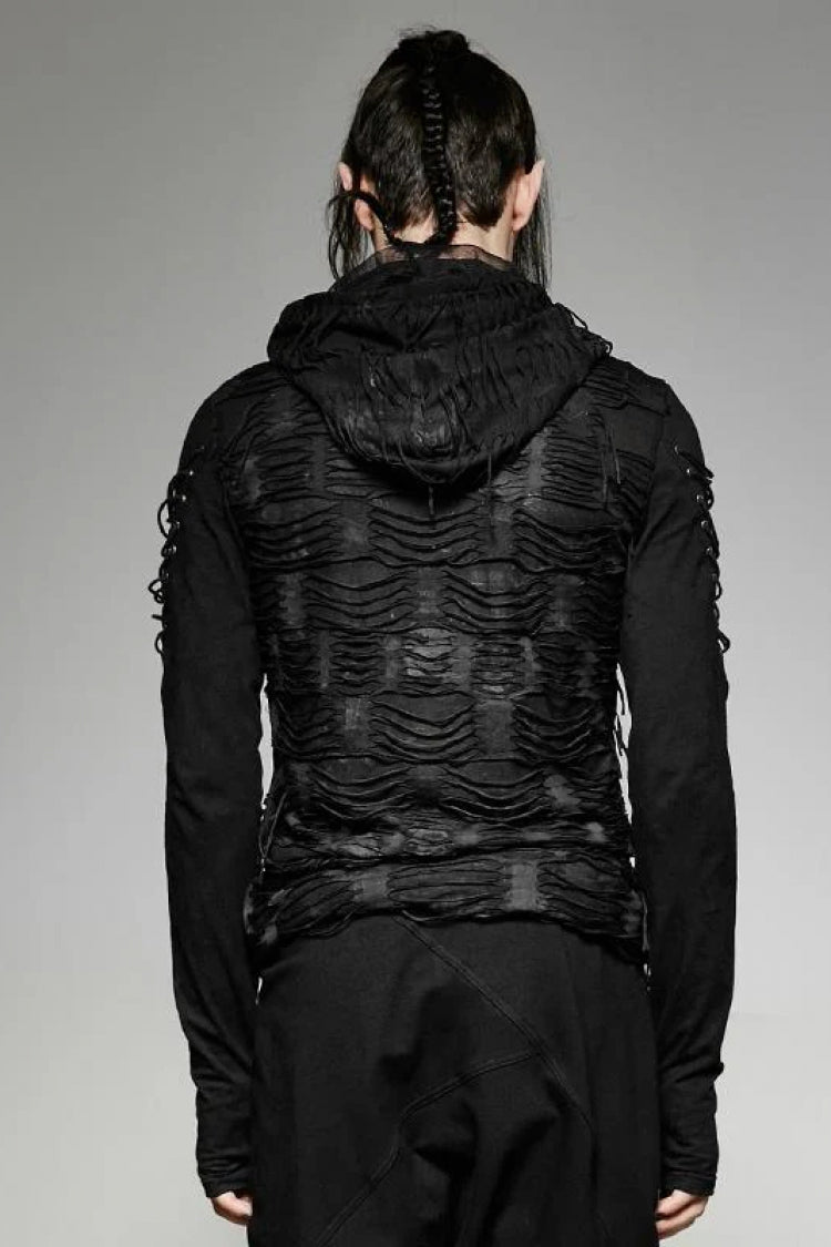 Men's Gothic Hooded Sweater with Ripped Details
