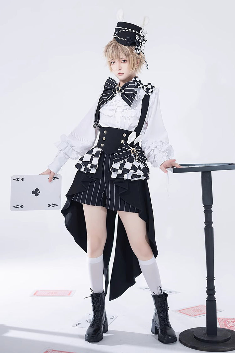 Monochrome Checkerboard Ouji Lolita Waist Bow with Rabbit Motif