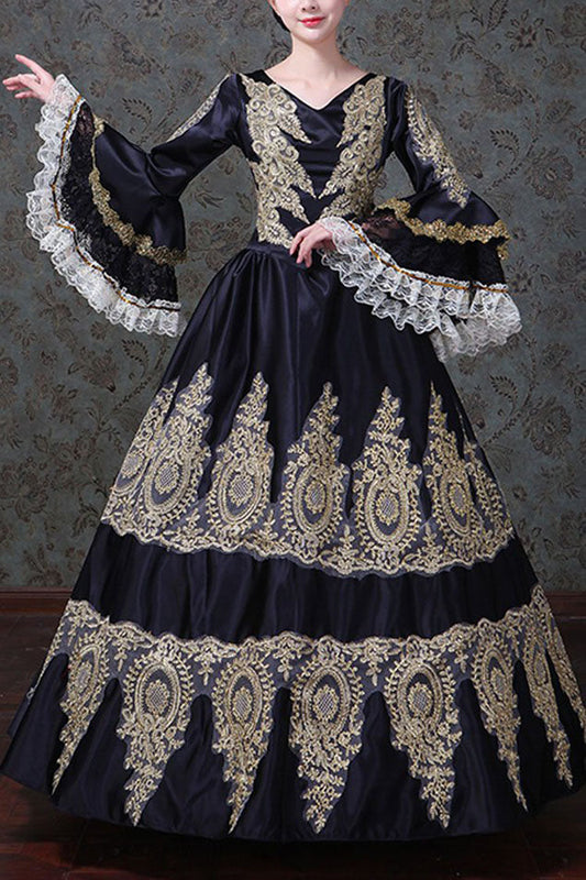 Victorian Lolita Prom Dress with High Waist and Embroidery