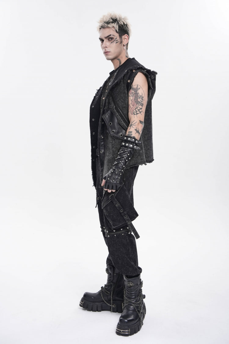 Noir Punk Vest with Hood and Buckle Accents