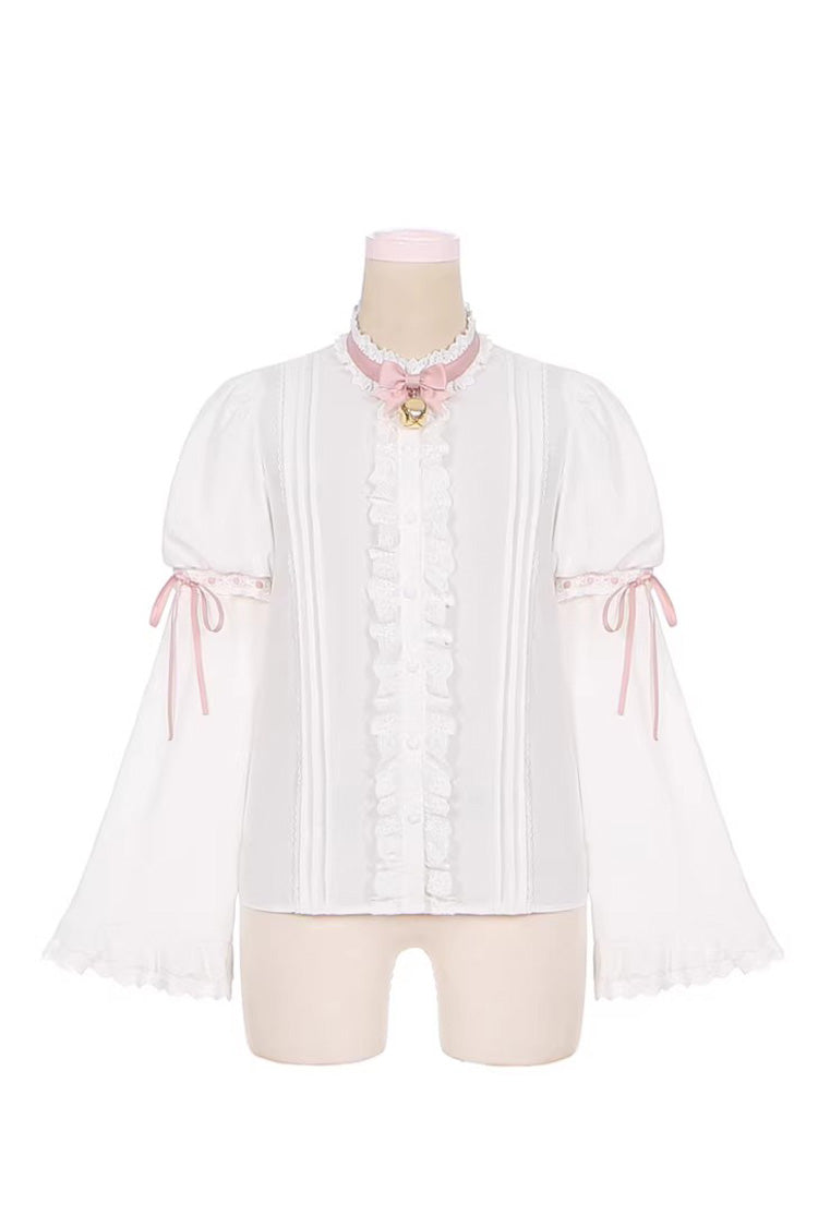 Blue Pink Rock Ballet Printed Triple-Layered Ruffled Bow Lace-Up Sweet Jsk Dress