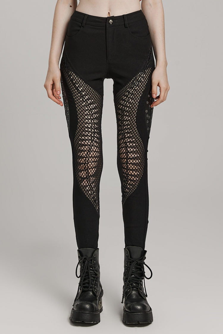 Women's Steampunk Pants with Hollow Stitching Irregular Mesh Design
