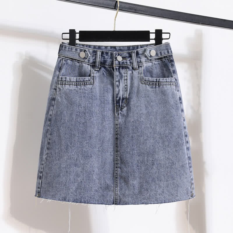 Embroidery Loose Laple T-Shirt Denim Skirt