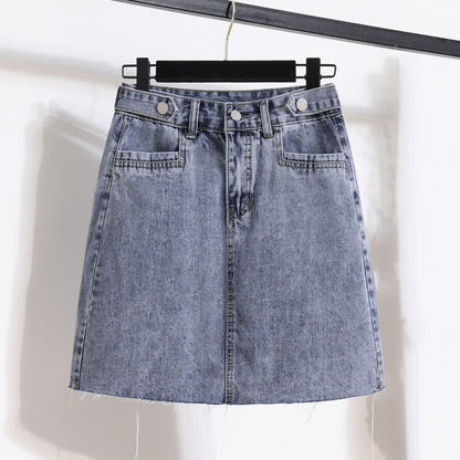 Chic Stripe Round Collar T-Shirt Denim Skirt