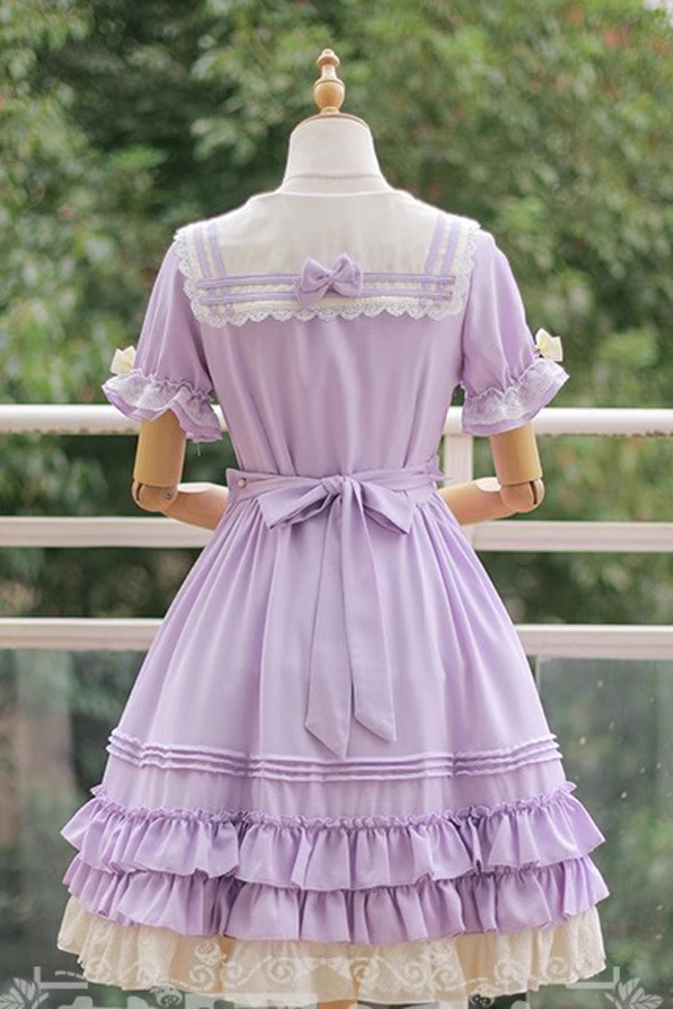 Rhine River Navy Style Short-Sleeved Bowknot Sweet Dress