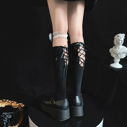 Elegant Cross Lace Strap Socks