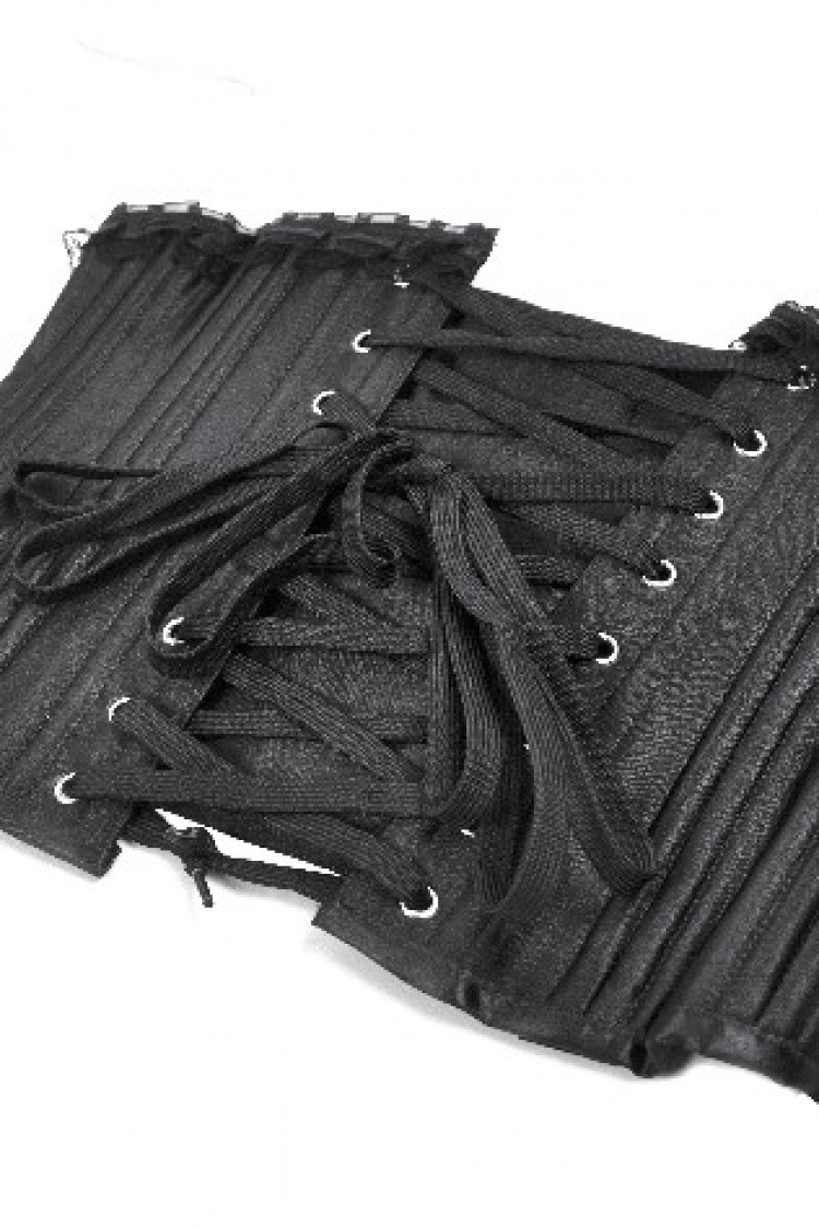 Matte Black Lace-Up Underbust Corset with Sheer Panels - Punk Style