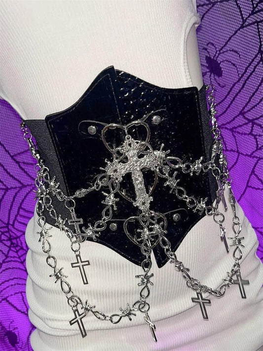 Y2K Punk Crosses Black Heart Corset Belt