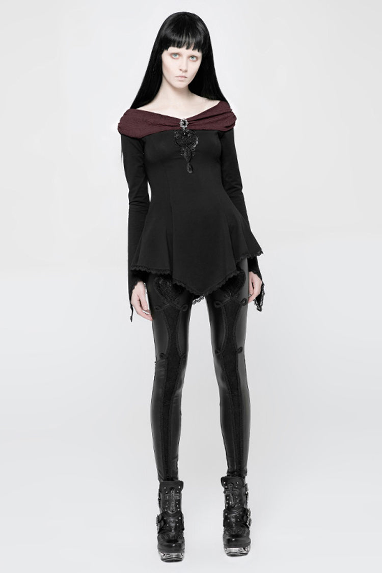 Punk Blouse for Her with Bertha Neck & Embroidered Sleeves