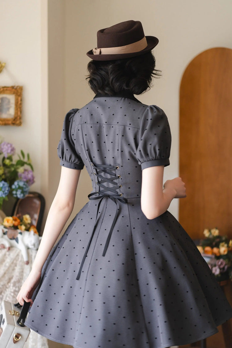 Ash Heart-Print Polka Dot Bow Sweet Lolita Gown