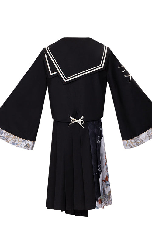 Classic Lolita Dress Set with Chinese Elements, Asymmetric Pleats and Bad Girl Print