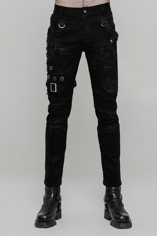 Midnight Ring Buckle Mesh Steampunk Trousers for Men