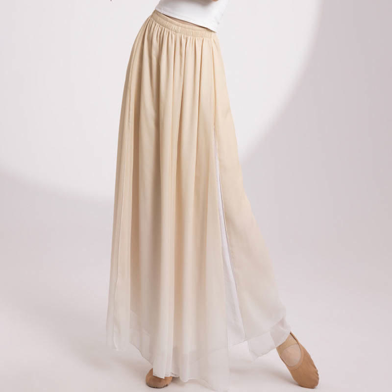 Gradient Color Chiffon Flowy Split Wide Leg Pants