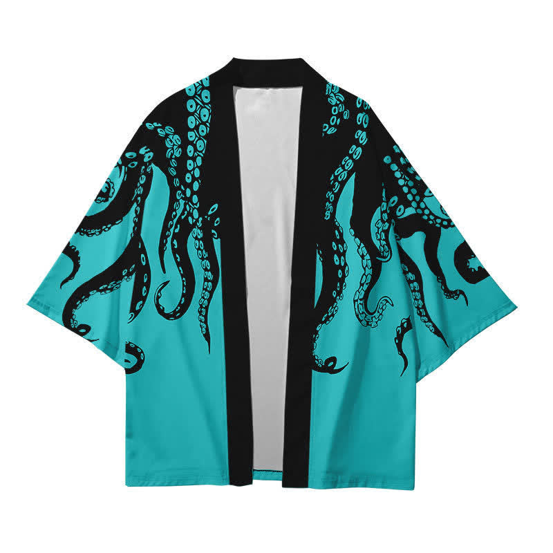 Colorblock Octopus Print Cardigan Kimono Outerwear