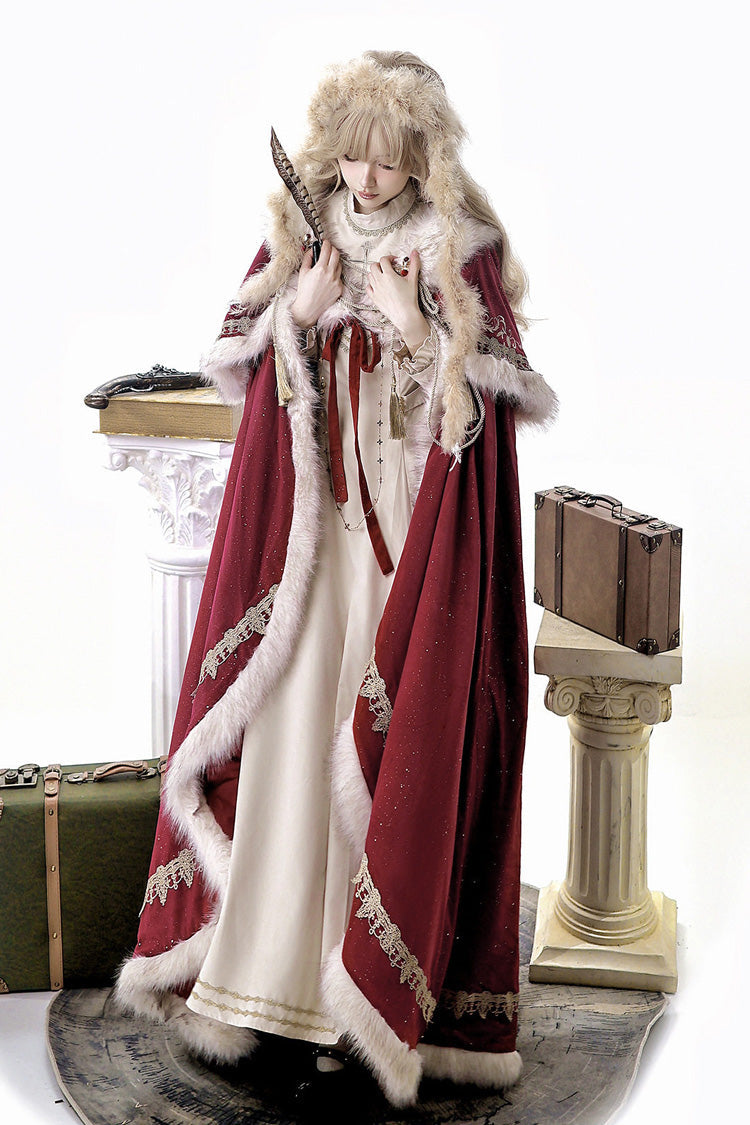 Crimson Royal Coronation Embroidered Luxurious European Court Lolita Dress with Cape Set