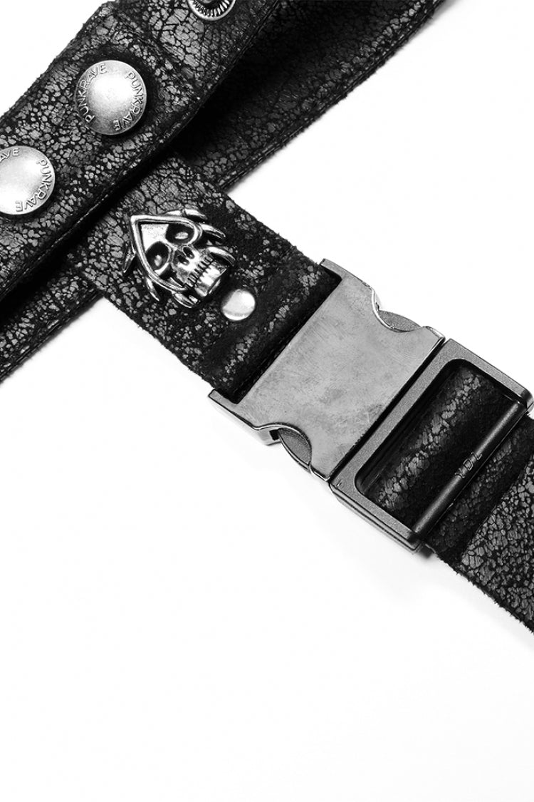 Inky Metal Skull Embellished Steampunk Necktie for Men
