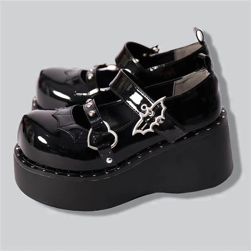 Punk Goth Bat Love Heart Buckle Platform Lolita Mary Janes Shoes MK19621