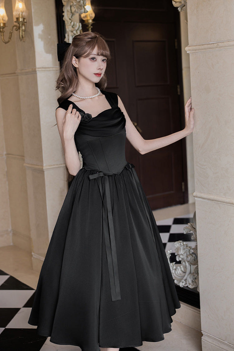 Noir Square Neck Sleeveless Fishbone Gothic JSK Ensemble - With Love