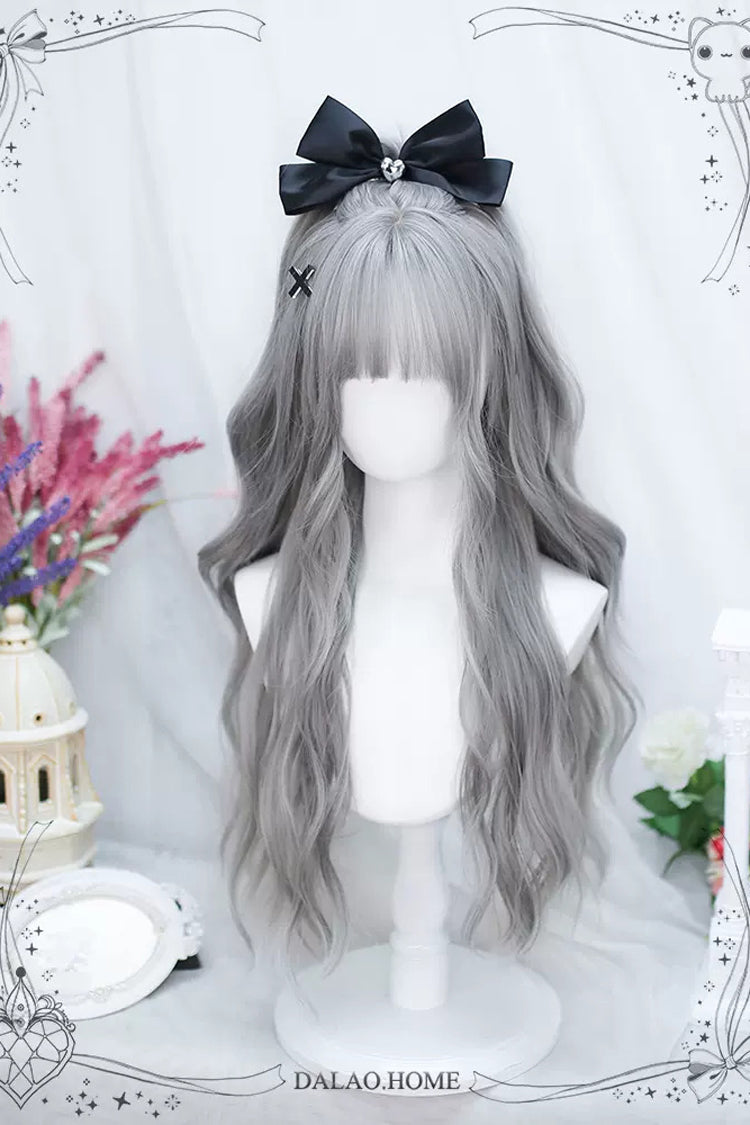 Ash Long Curly Wig with Air Bangs for Sweet Lolita