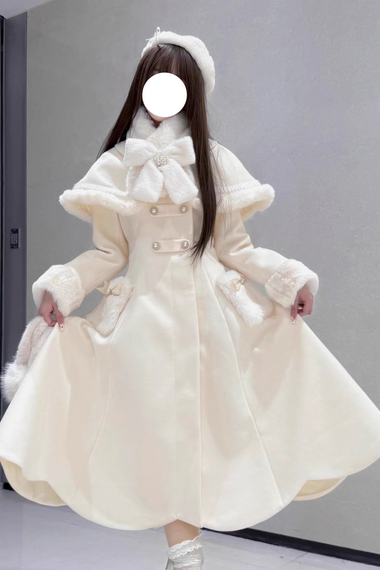 Detachable Cape Bowknot Elegant Princess Long Coat - Confession Poem