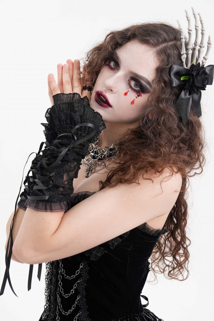 Gorgeous Palace Gothic Arm Sleeves with Mesh Eyelet & Bow Lace
