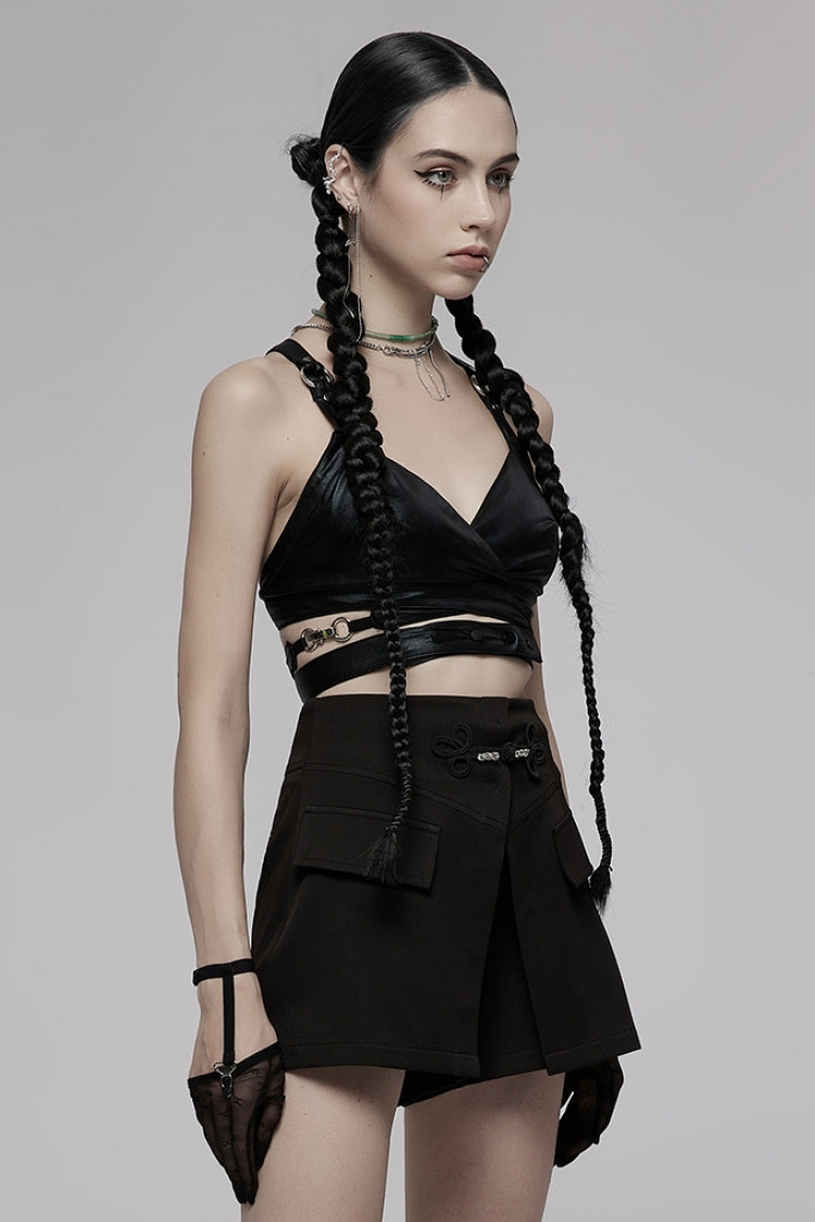 Carbon Ring Buckle Backless Punk Corset for Women
