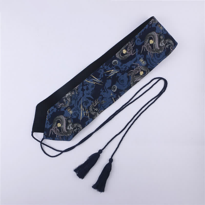 Vintage Print Tassel Lace Up Hanfu Waistband