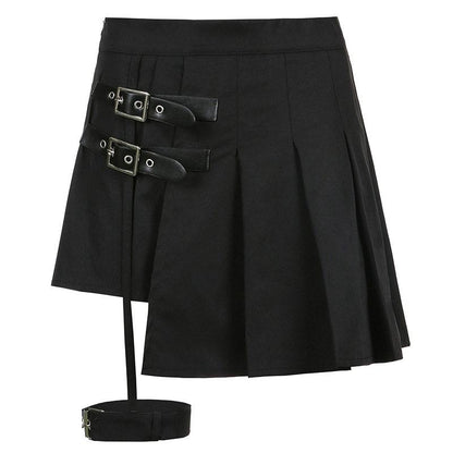 Y2K Buckle Leg Ring Mini Pleated Skirt