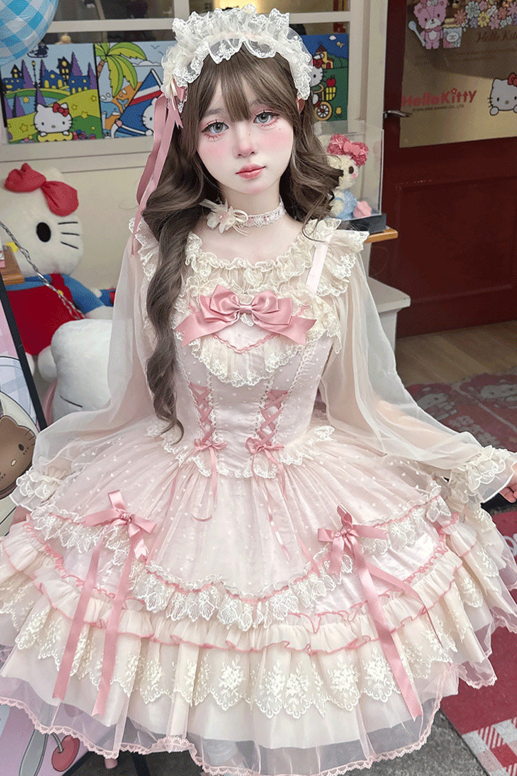 Magenta Sleeveless Ruffle Bow Lace Corset Sweet Jumper Dress - Candy House