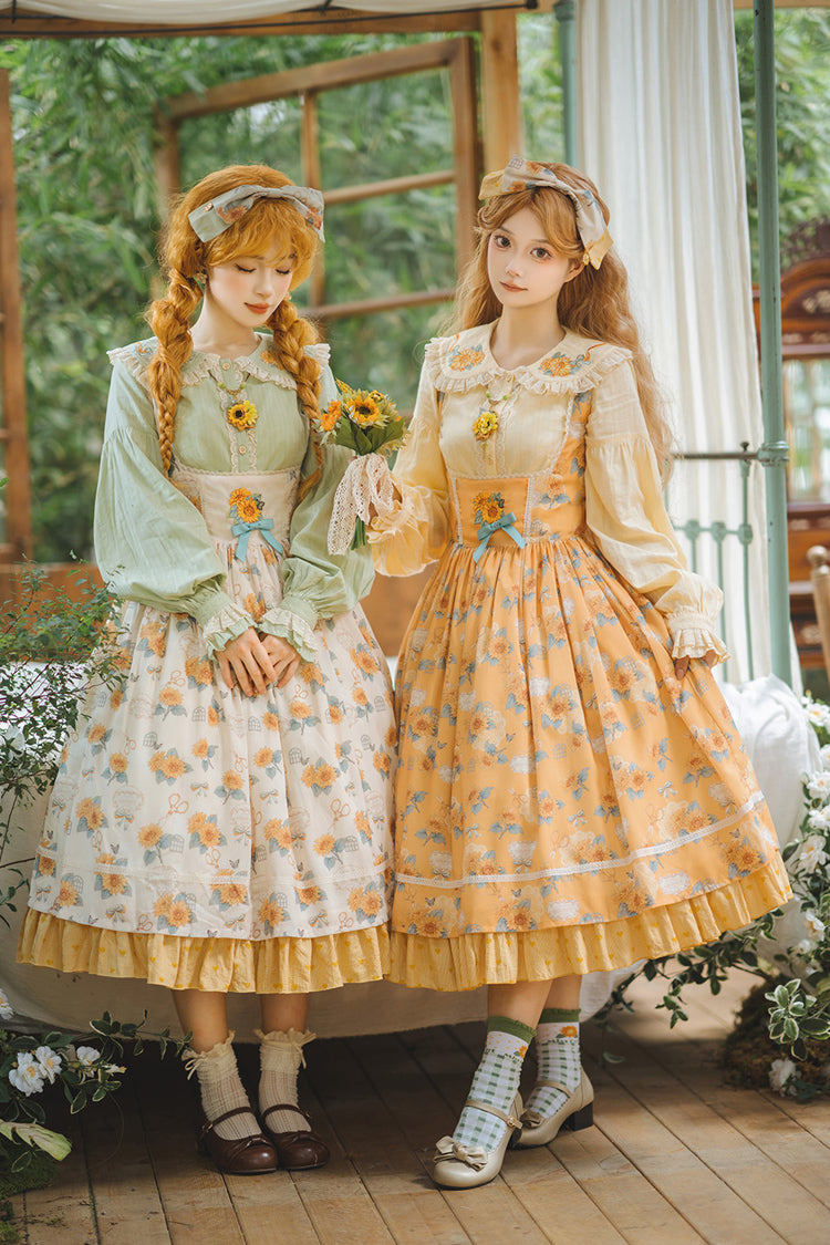 Yellow Sunflower Sleeveless Floral Bow Elegant Uplift Jsk